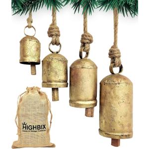 Rustic Christmas Hanging Bells  Handmade Iron Bell Set on Jute Rope  Vintage Shabby Chic Door & Wall Decor  HIGHBIX Farmhouse Holiday Decoration (4)