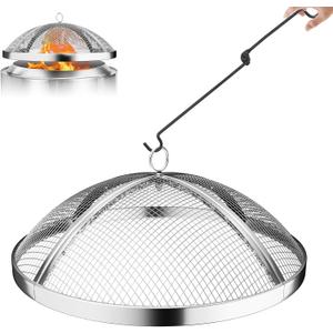 Fire Pit Spark Screen for Solo Stove Bonfire Size, Teisaiko Heavy-Duty 304 Stainless-Steel Mesh Spark Protector, Accessory for Solo Stove Bonfire, with Handle & Poker (for Bonfire 19.5'' Size)