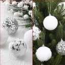 Hollowfly 16 Pcs Silver and White Christmas Ornaments 2.36" Christmas Tree Balls with Glitter Sequins Plush Fur Surface Rhinestone Snowballs Hanging Tree Ornaments Decorations for Xmas Holiday Party