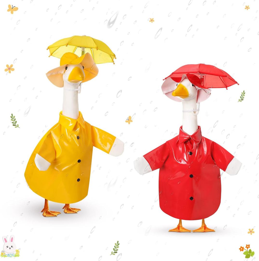 2 Set Porch Goose Outfit Raincoat and Umbrella Spring Lawn Porch Goose Cloth Costume Raincoat Outfits for Spring Outdoor Patio Yard Lawn Decoration(Red and Yellow,17 Inches, Classic Style)