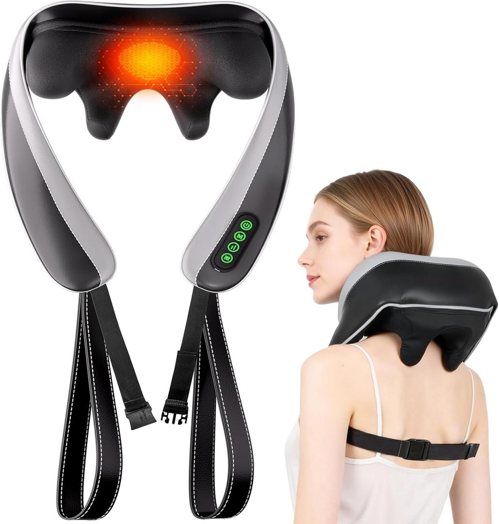 6D Neck Massager for Pain Relief Deep Tissue, Kneading Shiatsu Neck and Shoulder Massager with Heat,Cordless Massager for Back and Shoulder Pain, Mothers Day Gifts for Women Fathers Day Men (Black)