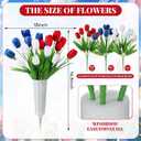 Thiccywoov 2 Sets Memorial Day Flowers for Cemetery Artificial Patriotic Cemetery Flowers for Grave Red White Blue Tulips with Vase for Independence Day Veterans Grave