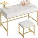 SUPERJARE 43-inch Modern White & Gold Desk - 2 Drawer Vanity, Computer & Home Office Study Desk for Writing & Bedroom, 43.3 inch