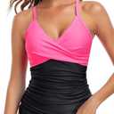 RELELCIGA Women’s Tankini Top V Neck Ruched Tummy Control Bathing Suit Top L
