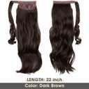 CJL HAIR 22" Long Ponytail Hair Extension Wrap Around Pony Tail Clip in Curly Wavy Synthetic Fake Hairpiece for Women Dark Brown
