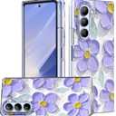 for Samsung Galaxy Z Fold 5 Case with Slim,Magnetic,Transparent Crystal Clear Slim Hard PC Shockproof Anti-Scratch Full Protective Cover for Z Fold 5 5G Purple Flowers 12-ZFOLD5-27