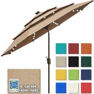 EliteShade USA 10-Year-Non-Fading 9ft 3-Tier Market Patio Umbrella, Commercial Table Umbrella with 80 Solar LED Lights, Crank Open, Windproof & UPF 50+ UV Protection for Garden, Deck, Pool, Backyard, Heather Beige