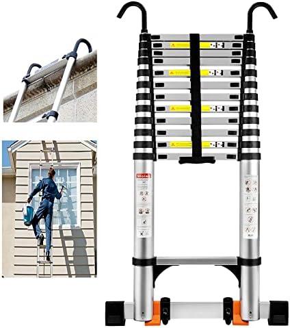 Wolec 16.5 FT Telescoping Ladder with Hooks, Adjustable Multi-Purpose Collapsible Extension with Stabilizers & Wheels, Heavy Duty 330 lbs Max Capacity, Ideal for Home and Outdoor Work, Silver