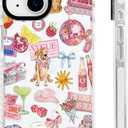 for iPhone 13 / iPhone 14 Case [Military-Grade Drop Protection/Playful Soft Slim TPU Protective/Camera Protection/Women & Girls] - Pink Y2K Collage Pattern with Disco Glam