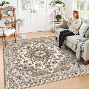 TOPRUUG Washable Oriental Area Rug - 8x8 Area Rugs for Living Room Bedroom Dining Room Under Kitchen Table - Non-Slip & Stain Resistance Rug for High Traffic Area (Beige, 8x8)