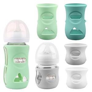 Silicone Sleeves for Avent Glass Natural Baby Bottle, 3 count Bottles Shatter Proof Bottle Covers, Anti Flow Holder Compatible Baby Bottle 4 oz & 8 oz, BPA Free(Grey+White+Blue+Green)