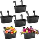Foraineam 6 Pack Hanging Flower Pots, Metal Iron Hanging Planter Plant Pot Holders for Railing Fence Balcony, Black Hanging Bucket Pots Outdoor Porch Decors with Detachable Hooks and Drain Holes