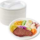 ECOLipak 150 Pack Compostable 3 Compartment Plates, 10 inch Heavy-Duty Disposable Biodegradable Sugarcane Bagasse Paper Plates for Party Dinner