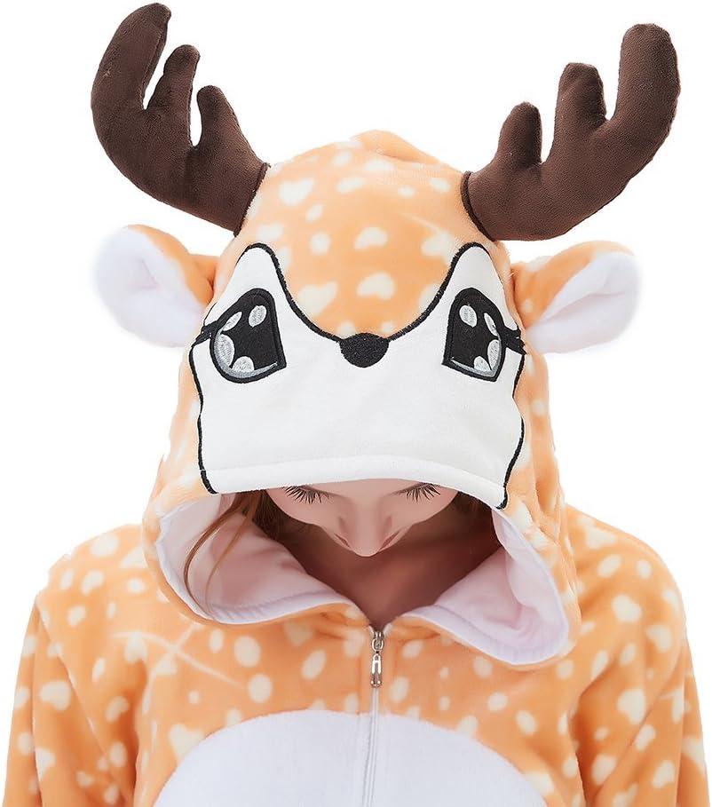 ABENCA Kids Deer Onesie Reindeer Costume Animal Girls Pajamas Christmas Halloween Cosplay Sleepwear.Dear.130 (7-8 Years)
