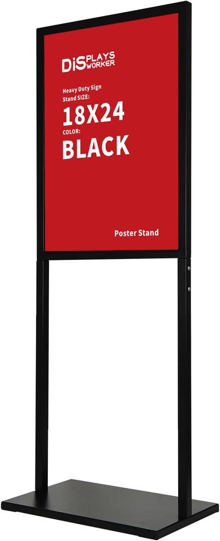 DISPLAYSWORKER Sign holder floor stand, heavy Duty Pedestal poster banner stand for display,1824 inch slide-in double sided poster sign holder floor standing for board Display (Black, 1824)