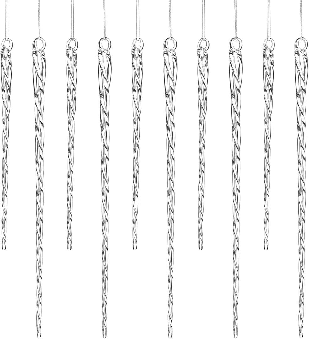 24 Pc Glass Christmas Icicles Ornaments  Set of 12x 4-Inch & 12x 6-Inch Clear Twisted Glass Icicle Decorations for Christmas Tree, Winter Wedding, Holiday Dcor (12pc 4" 12pc 6")