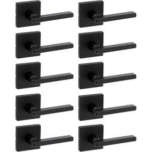 Kwikset Halifax Interior Passage Door Handle, Lever for Closet and Hallway Doors, Reversible Non-Locking Handle Lever, Matte Black, with Microban Protection, 10 Pack