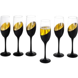 MyGift Modern Stemmed Champagne Flute Glasses Set of 6 with Matte Black and Gold Plated Design, Toasting Glass Party and Wedding Glass, 8 oz