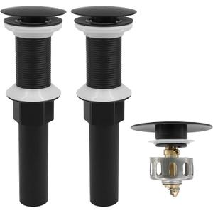 Rackickyer Bathroom Sink Drain,2 Pack Drain Stopper Without Overflow,Pop Up Drain Assembly with Detachable Strainer Basket,Built-in Anti-Clogging, Stainless Steel Nut Mattle Black