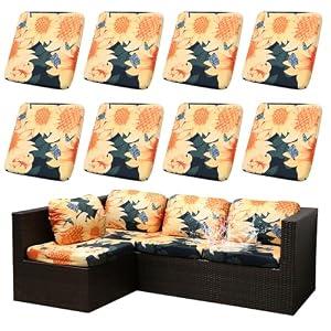 SUKAIKEQA 8Pcs Stretch Patio Cushion Covers Waterproof Outdoor Cushion Covers Patio Couch Cover Slipcovers, for Outdoor Furniture Protector Covers Replacement(Cover Only) (Sunflower)
