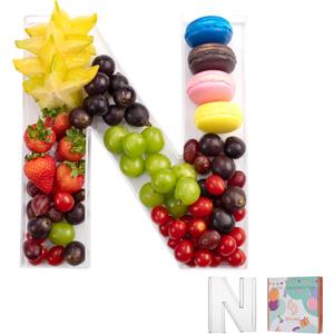 11" Clear Acrylic Letter & Number Charcuterie Tray-Reusable Fillable Alphabet Box for Displaying Candy,Cake,Snacks Party Dessert Serving Plate for Birthday, Wedding Anniversaries, Baby Shower (N)