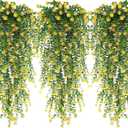 WEISPARK Artificial Hanging Flowers, 9pcs Fake Eucalyptus Vine Faux Flower Greenery Garland Plastic Plants for Indoor Outdoor Wall Garden Wedding Home Party Decor (9pcs Yellow)