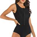 Yateen Womens Rash Guard Zip Front Sleeveless One Piece Swimsuit (Black), M