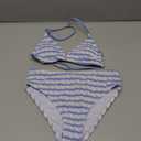 RoseSeek Girl's Tie Dye Smocked 2 Piece Swimwear Sets Backless Halter Bikini Cute Brief Bathing Suit Blue and White, 10 Years