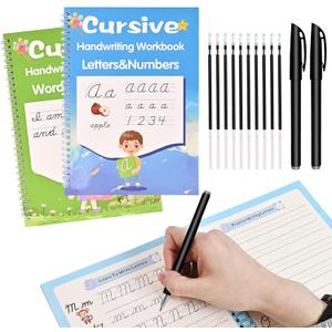 AALGO Grooved Cursive Handwriting Workbook, Reusable Magic Grooved Cursive Writing Practice Book for Beginners with Guided Tracing, Learn Cursive Workbook for Kids Ages 8-12, With 2 Pens