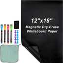 PATIKIL Magnetic Dry Erase Whiteboard Paper, 12"x18" Self Adhesive Black Board Stickers for Wall Blackboard Contact Paper Sheet with Marker, Magnetic Eraser and Magnets, Black