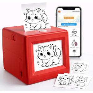 AI Smart Voice Sticker Printer Box, Smart Thermal Sticker Printer with Voice Control & Display, Inkless Portable Mini Printer for DIY, Study & Creative Fun, Includes 5 Rolls of Paper