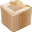 DaYammi 200Pcs Gold Dessert Plates Including 100Pcs Appetizer Plates 6",100Pcs Plastic Forks 5.7",Gold Glitter Plastic Square Plate for Party,Gold Salad Plate and Cake Forks for Party Wedding