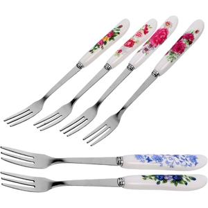 6 Pcs Stainless Steel Forks Silverware Set - Reusable Silverware Dinner Forks for Restaurant Ceramic Long Handle Fork Cutlery Set - Dessert Forks and Spoons for Home Kitchen Silverware Forks Set