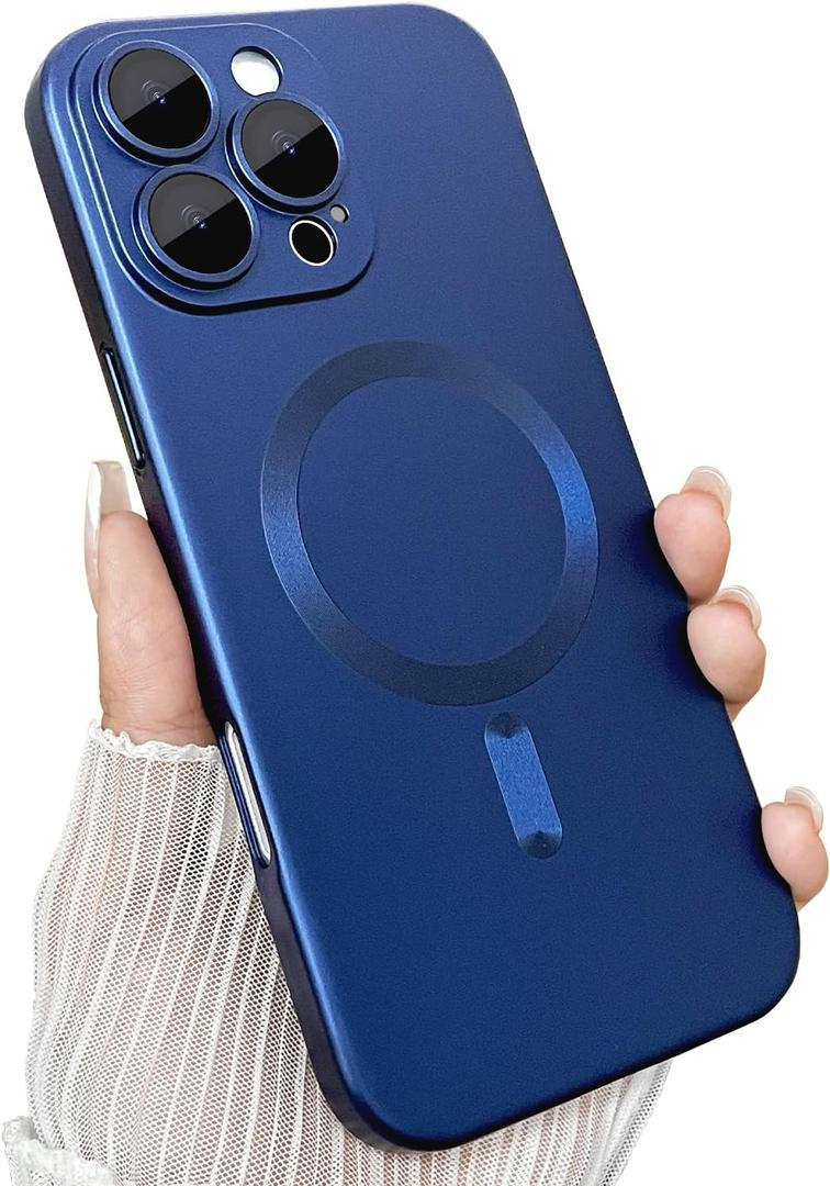 ankofave Magnetic for iPhone 16 Pro Case, with Camera Lens Protector, Compatible with Magnetic, Slim Shockproof Bumper Soft Silicone Metallic Lustre Phone Case for iPhone 16 Pro, Dark Blue