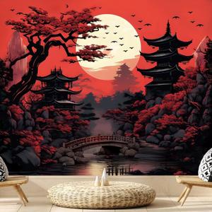 Mountain Forest Tapestry for Bedroom, Black and White Nature Moon Landscape Wall Hanging, Tree Sunset Dark Large Tapestries Aesthetic Art Decor for Living Room College Dorm Home (51x60 Inches)