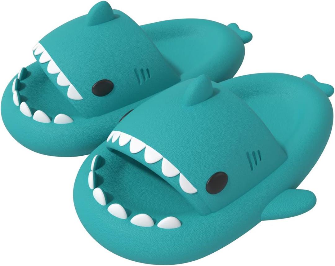 ChayChax Boys Girl Cloud Shark Slides Non-Slip Novelty Open Toe Sandals Extremely Comfy Cushioned Thick Sole Cute Cartoon Shower Slippers Indoor & Outdoor (5-6 Big Kid, Sky Blue)