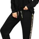 Leopard Sweatsuits Women 2 Piece Sets Fall Casual Crew neck Long Sleeve Tops pants Sexy Tracksuit with Pockets (Large, Black)