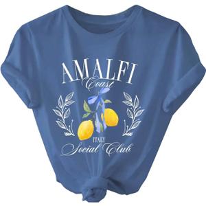 SOLY HUX Women's Summer Graphic Tees Crew Neck Short Sleeve T Shirt Vintage Aesthetic Tops (Blue, XL)