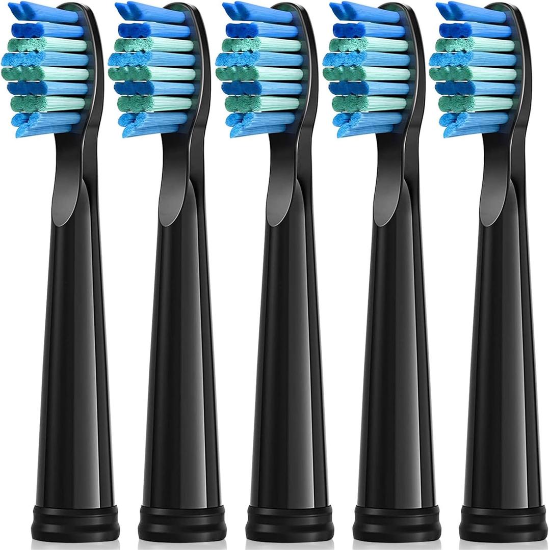 Toothbrush Replacement Heads Compatible with Fairywill FW-D1/D3/D7/D8/507/508/551/917/959, Gloridea, Sboly, WOVIDA, YUNCHI Y1 Sonic Electric Toothbrushes, 5 Pack - Black