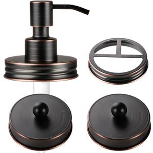 Mason Jar Bathroom Accessories Lids Set(4pcs) - Jars Not Included - Soap Dispenser, Apothecary Jars Lids for Regular Mouth Mason Jars, Wide Mouth Toothbrush Holder lid,-Stainless Steel,ORB (Oil Rubbed Bronze)
