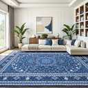 9x12 Area Rugs for Living Room, Washable Non-Slip Rug, Oriental Dark Blue