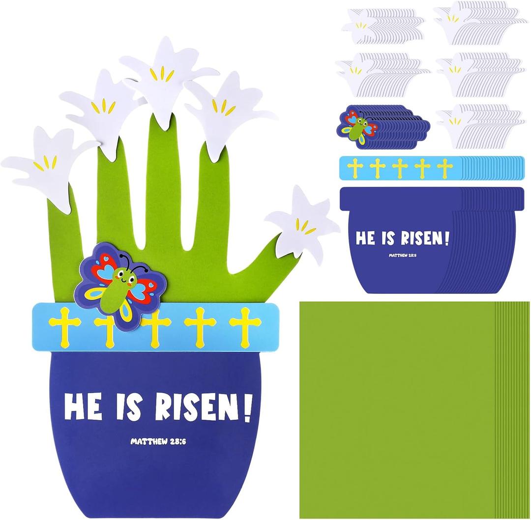 Syhood 24 Set Easter Crafts Kits He is Risen Lily Craft Religious Crafts Christian Bible Craft Kit for Church Home Activities