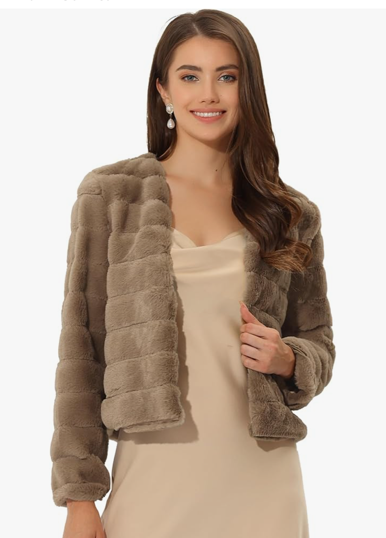 Allegra K Women's Faux Fur Coat Long Sleeve Cropped Fluffy Jacket Collarless Casual Winter Warm Outwear XS