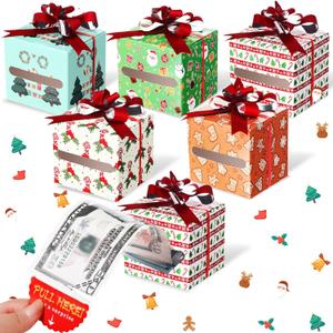 Cholemy 12pcs Christmas Money Box for Cash Pop up Christmas Money Holders for Cash Gift DIY Surprise Merry Pull Box Kit with Seal Bags for Xmas Holiday Birthday(Classic Style)