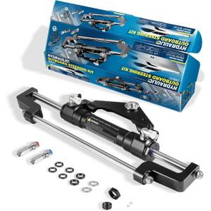Camoo HC5345-3 Hydraulic Steering Cylinder Front Mount Helm Replace for Seastar 300HP Outboard Steering Cylinder HC5345-3, Max Pressure 10.3MPa/1500PSI with Two-Way Lock Valve and ORB Fittings