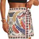 Womens Wrap Skirt Beach Summer Floral A Line Mini Short Skirts (L)