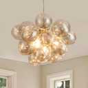 Cognac Bubble Ball Chandelier, Modern Glass Ceiling Light, 4 Lights Pendant Lighting Fixture for Bedroom,Livinng Room,Dining Room