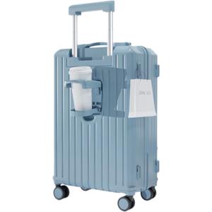 20" Lake Blue Carry-On Luggage, Cup Holder & USB, Hard Shell