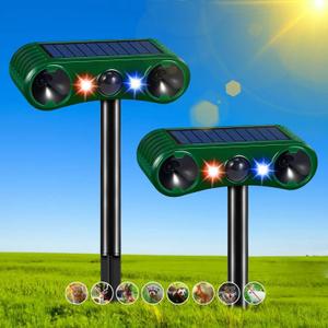 Cat Deer Squirrel Repellent Devices Outdoor, 2025 Solar Ultrasonic Animal Repeller with Motion Sensor&Flash Light to Keep Skunk Dog Rabbit Coyote Raccoon Out of Garden Yard Farm(2Pack)