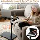 Adjustable Height Sofa Tray Table, Black 360 Flip Laptop Tray, Portable Metal & Wood Bedside Desk with Adjustable Height 18.1-30.7 in, Mobile Side Table for Couch, Bed, Tub